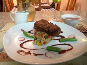 Beef fillet/ couscous and red wine jus